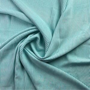 Striped Teal Blue and White Chiffon Sheer Fabric